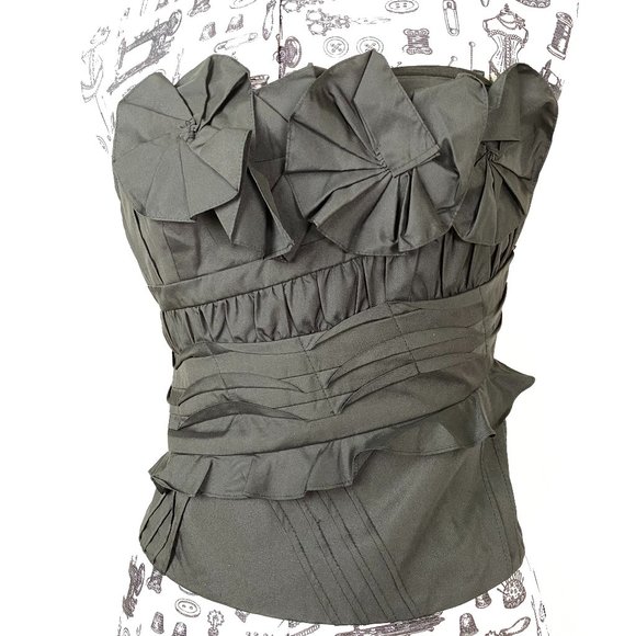 BCBGMAXAZRIA Black Corset/Tube Top w/ Taffeta Flower Detail XXS NWT - Picture 1 of 10